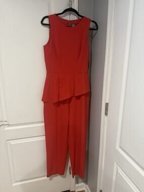 Vince Camuto Women’s Peplum Red Jumpsuit Romper Wide Leg Pants Size 8
